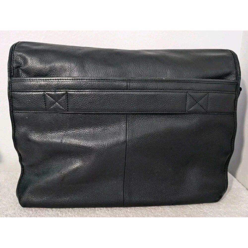Lloyd Messenger Bag Black Pebbled Leather Turn Locks Briefcase